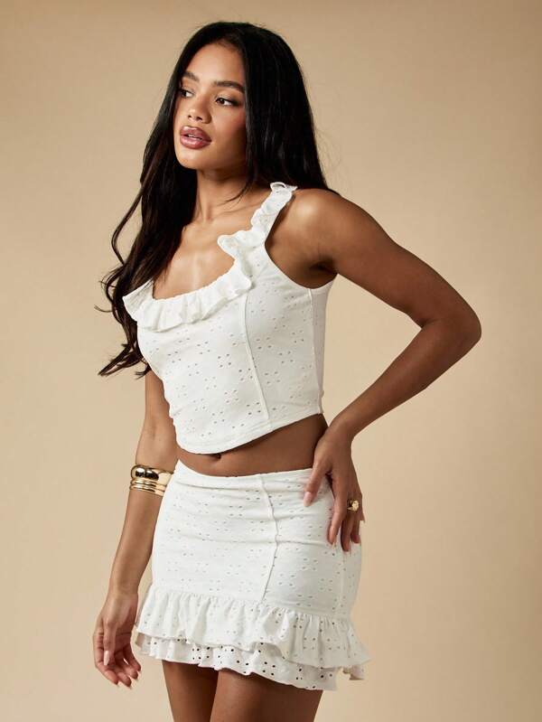 missguided MISSGUIDED Eyelet Ruffle Trim Two Piece Set