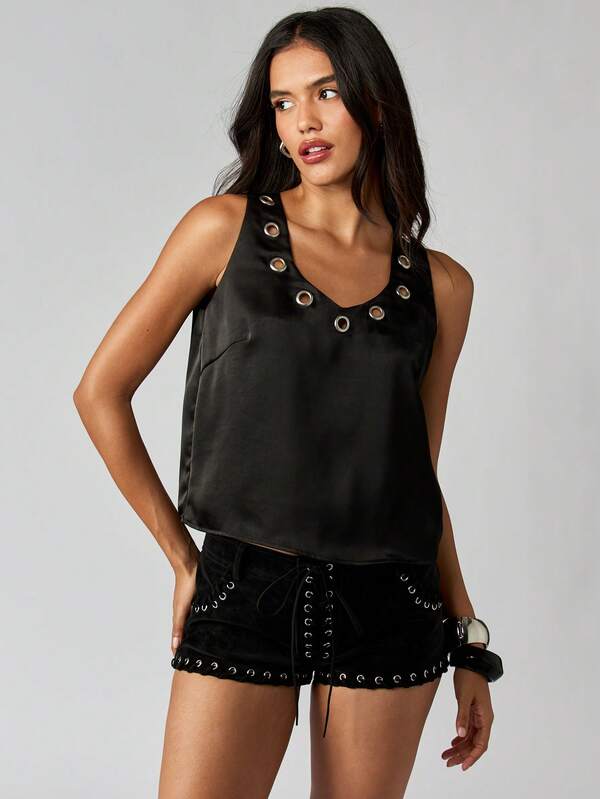 missguided MISSGUIDED Eyelet Tank Top With Metal Grommets