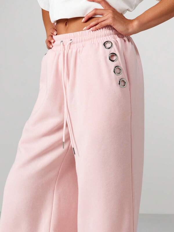 Missguided MISSGUIDED Eyelet Wide Leg High Waisted Joggers
