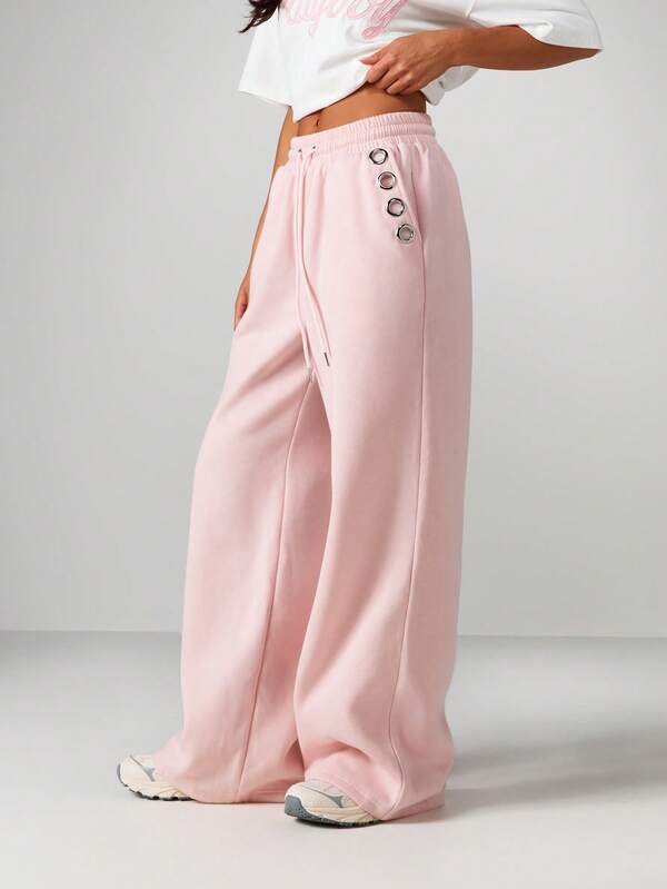 missguided MISSGUIDED Eyelet Wide Leg High Waisted Joggers