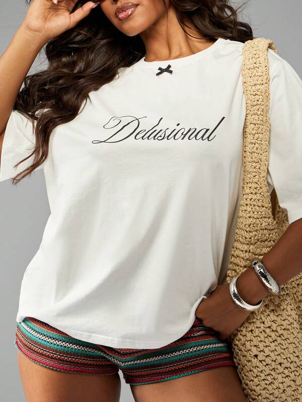 Missguided MISSGUIDED Fashion Casual Slogan Short Sleeve T-Shirt