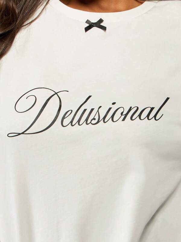 Missguided MISSGUIDED Fashion Casual Slogan Short Sleeve T-Shirt