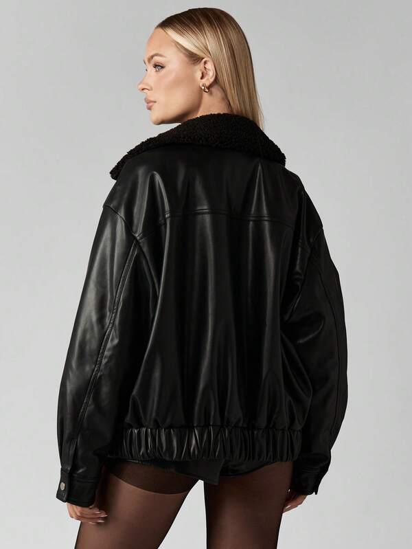 Missguided MISSGUIDED Faux Leather Bomber Jacket With Sherpa Collar