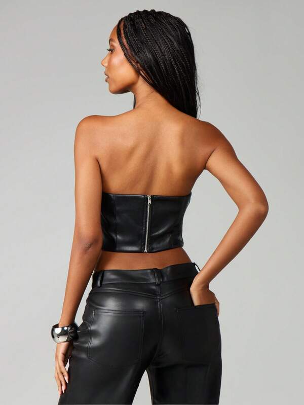 Missguided MISSGUIDED Faux Leather Corset Top With Sweetheart Neckline