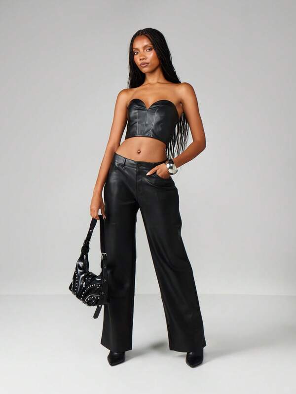 Missguided MISSGUIDED Faux Leather Corset Top With Sweetheart Neckline