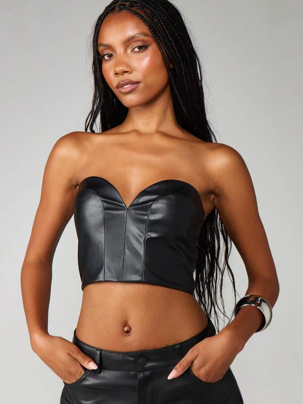 Missguided MISSGUIDED Faux Leather Corset Top With Sweetheart Neckline