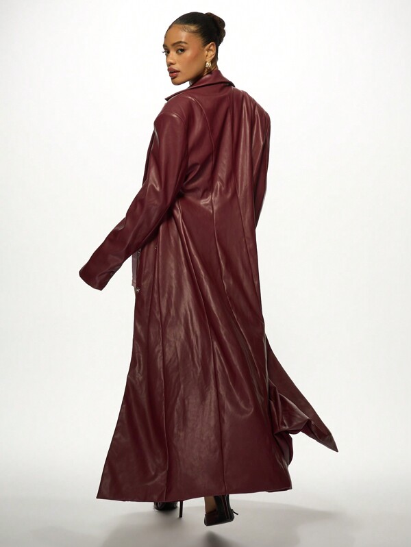 Missguided MISSGUIDED Faux Leather Long Double-Breasted Trench Coat