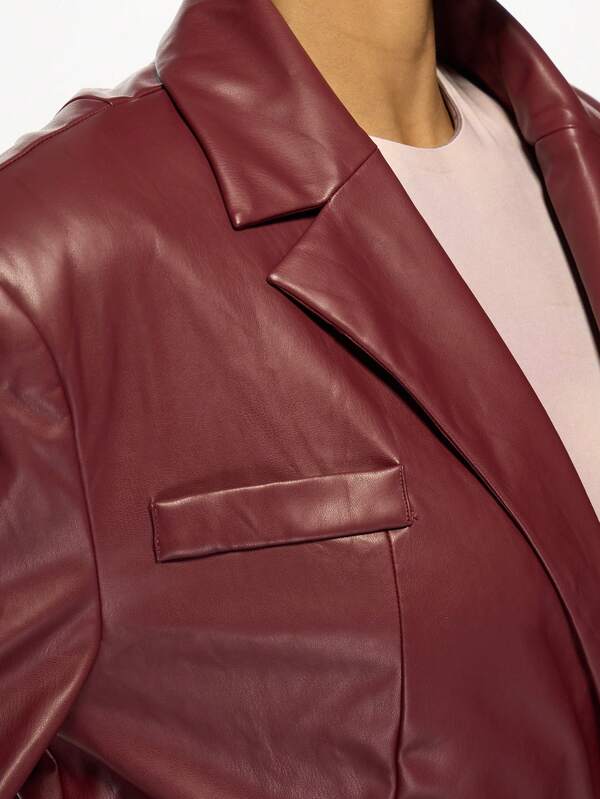 Missguided MISSGUIDED Faux Leather Long Double-Breasted Trench Coat
