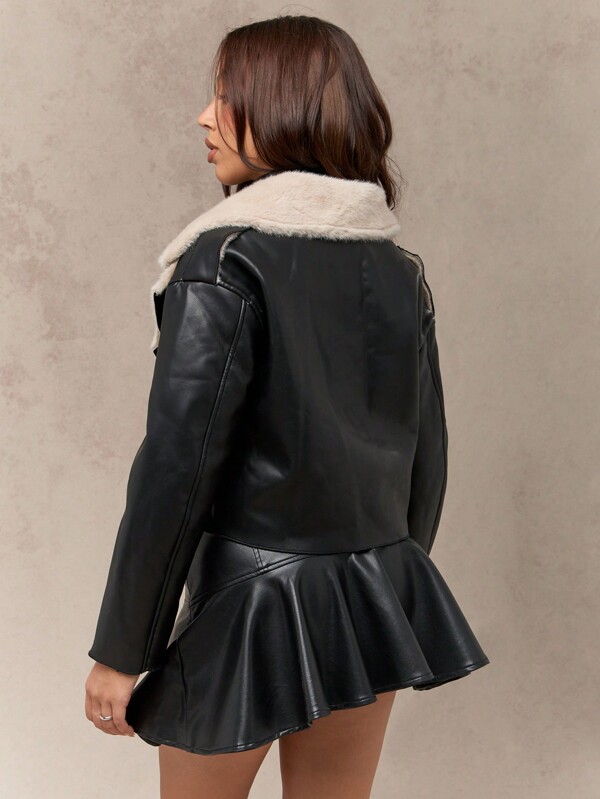 Missguided MISSGUIDED Faux Shearling Cropped Aviator Moto Asymmetrical Zip Jacket