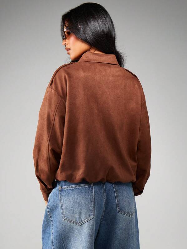 Missguided MISSGUIDED Faux Suede Bomber Jacket With Ribbed Cuffs