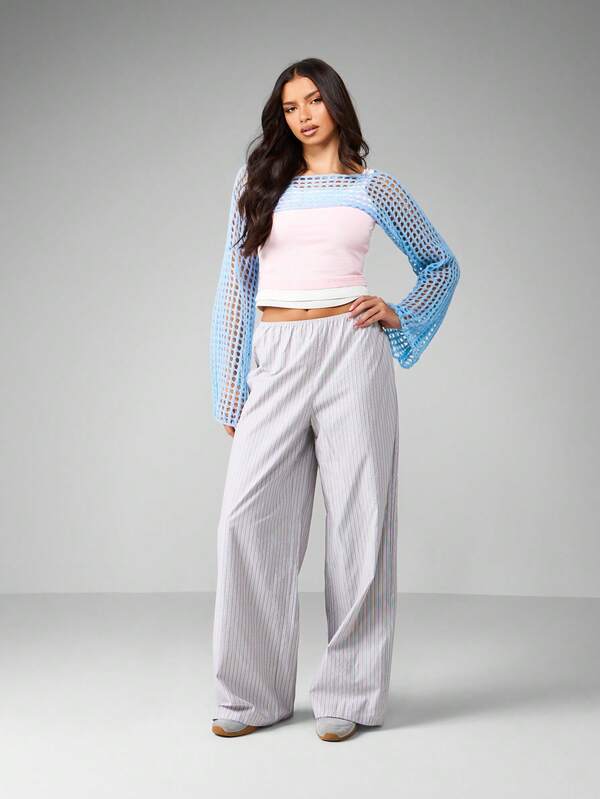 Missguided MISSGUIDED Fishnet Mesh Knit Bell Sleeve Cropped Shrug