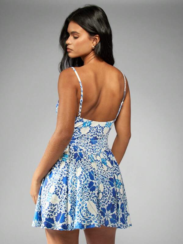 Missguided MISSGUIDED Fit And Flare Corset Mini Dress With Spaghetti Straps