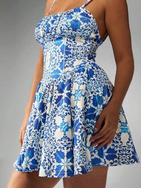 Missguided MISSGUIDED Fit And Flare Corset Mini Dress With Spaghetti Straps