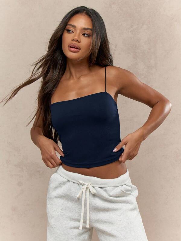 missguided MISSGUIDED Fitted Bandeau Crop Top With Thin Straps