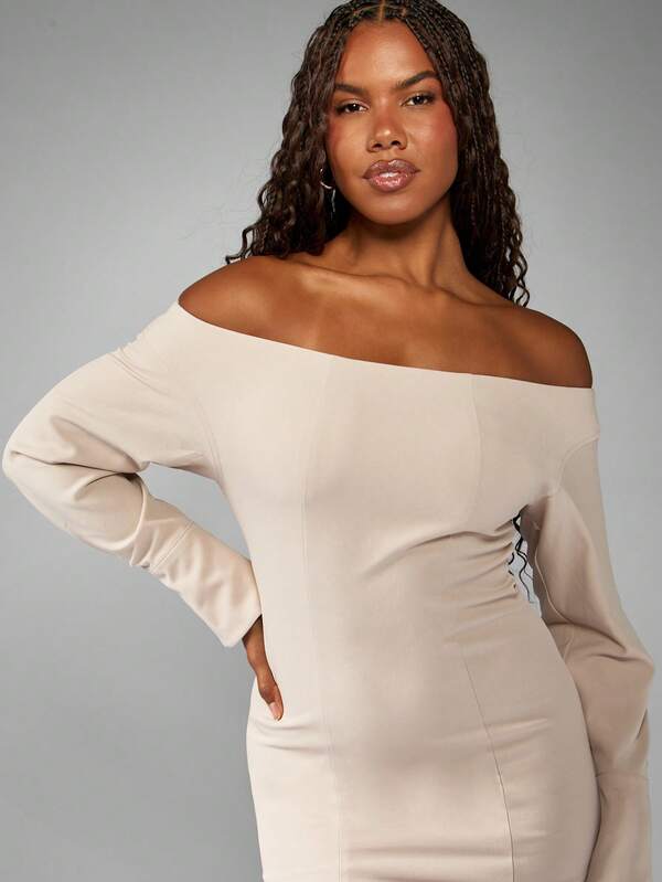 Missguided MISSGUIDED Fitted Bardot Mini Dress With Puff Sleeves