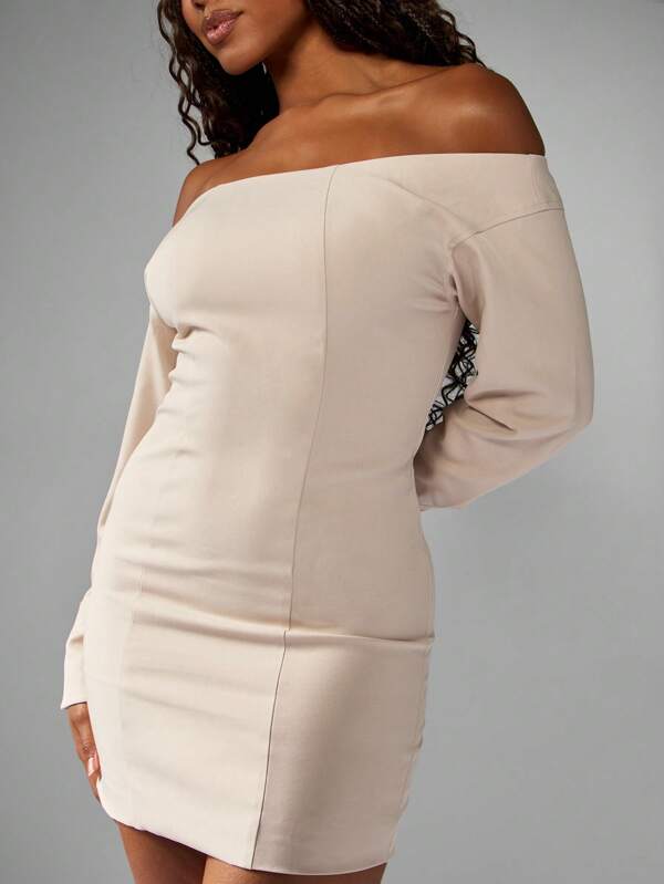 missguided MISSGUIDED Fitted Bardot Mini Dress With Puff Sleeves