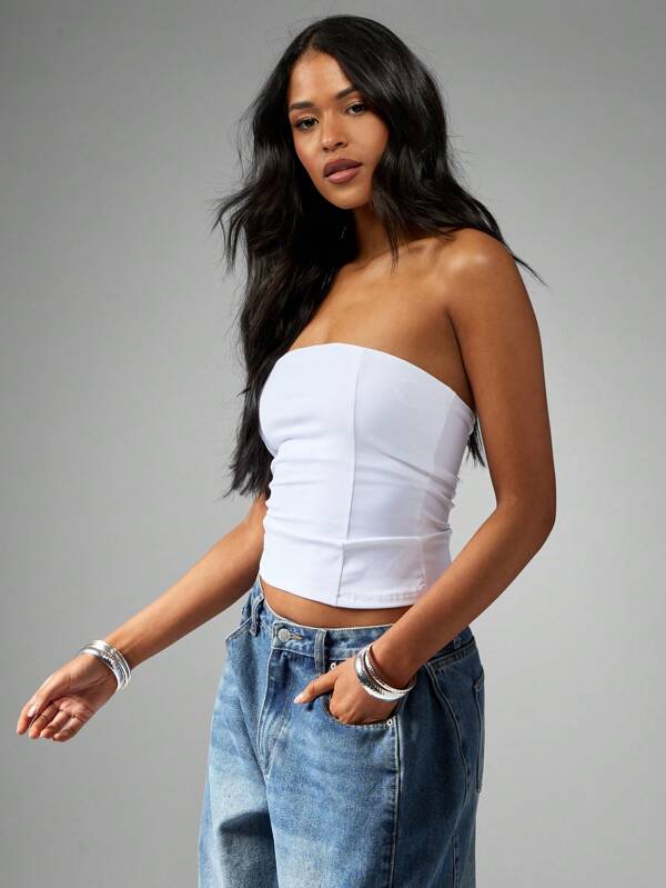 missguided MISSGUIDED Fitted Basic Essential Strapless Crop Top