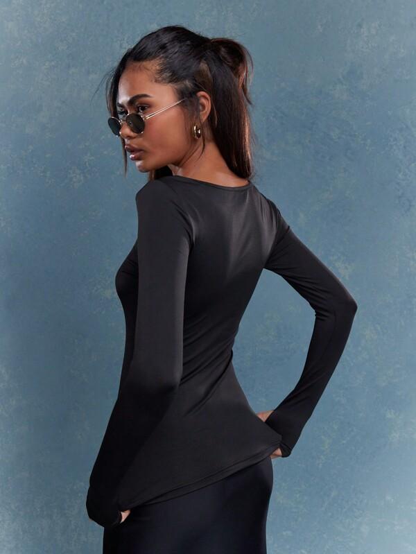 Missguided MISSGUIDED Fitted Boat Neck Long Sleeves T-Shirt