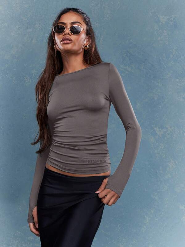 missguided MISSGUIDED Fitted Boat Neck Long Sleeves T-Shirt
