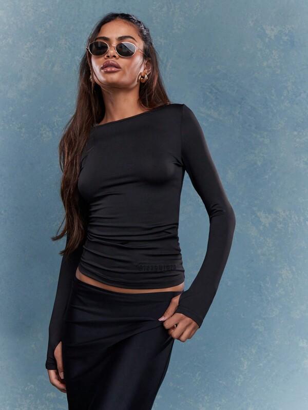 Missguided MISSGUIDED Fitted Boat Neck Long Sleeves T-Shirt