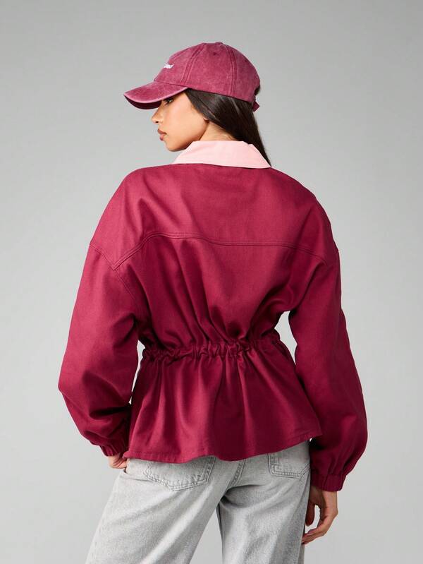 Missguided MISSGUIDED Fitted Bomber Jacket With Contrast Collar And Zipper Details