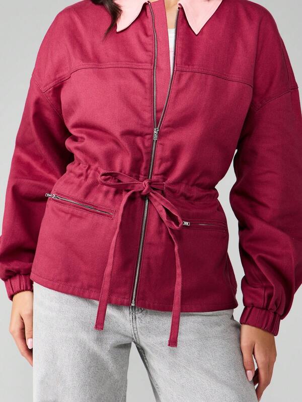 Missguided MISSGUIDED Fitted Bomber Jacket With Contrast Collar And Zipper Details