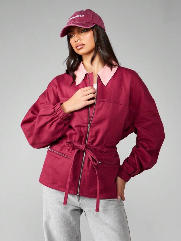 missguided MISSGUIDED Fitted Bomber Jacket With Contrast Collar And Zipper Details