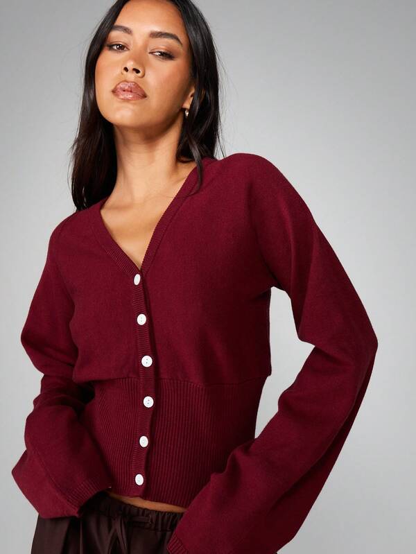 Missguided MISSGUIDED Fitted Button Front Cardigan With Ribbed Details