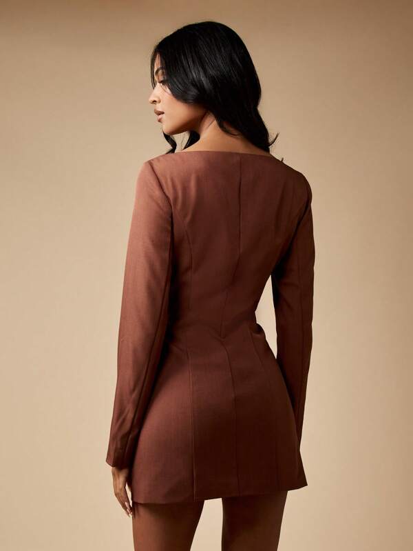 Missguided MISSGUIDED Fitted Button Front Mini Dress With Square Neckline And Long Sleeves