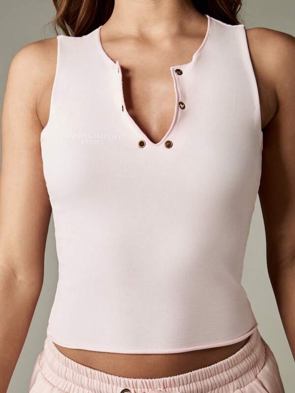 missguided MISSGUIDED Fitted Button Front Tank Top With Logo