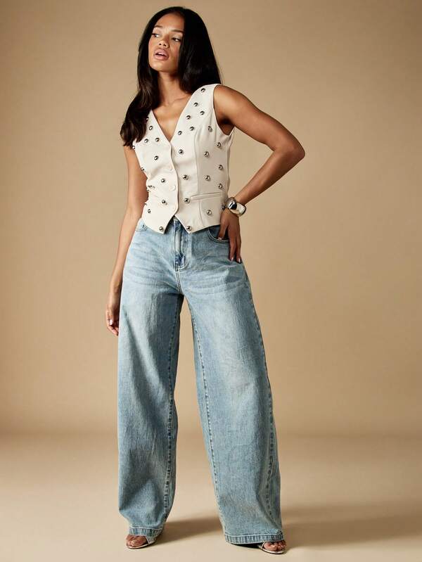 Missguided MISSGUIDED Fitted Button Front Vest With Metal Studs