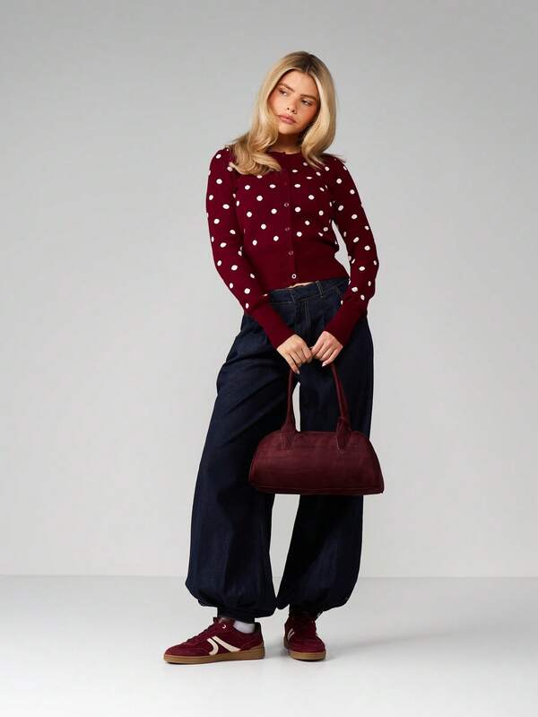 Missguided MISSGUIDED Fitted Cardigan With Polka Dots