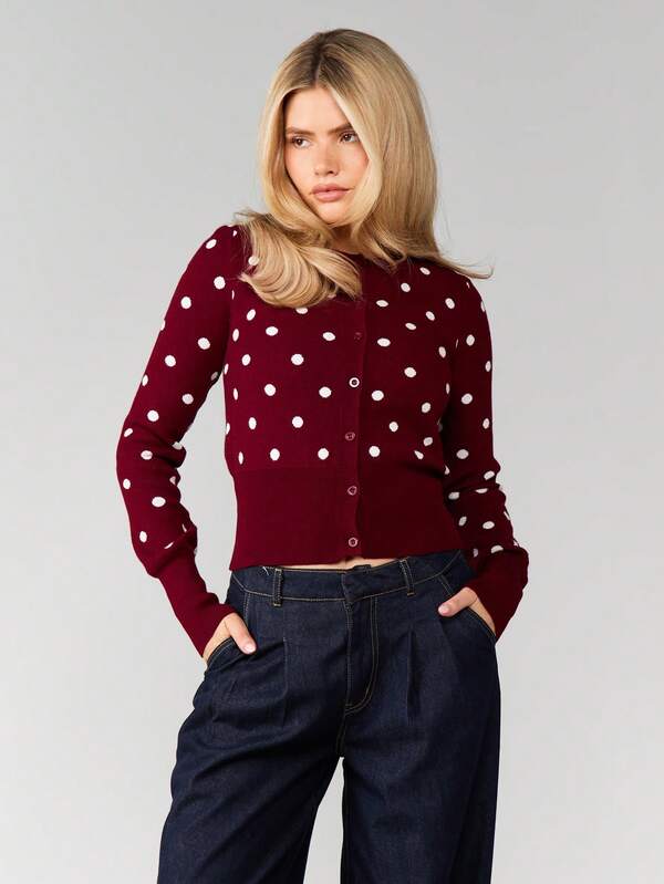missguided MISSGUIDED Fitted Cardigan With Polka Dots