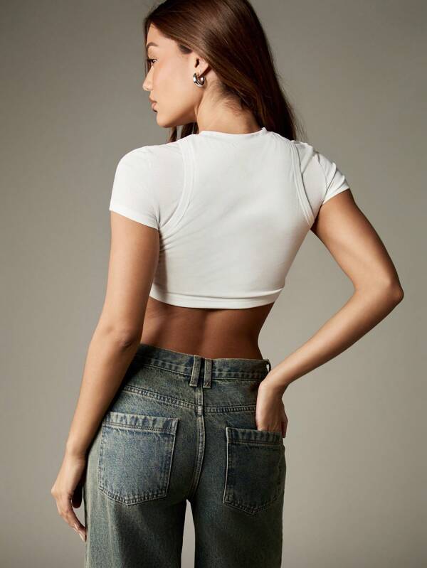Missguided MISSGUIDED Fitted Cropped High Neck Short Sleeve Tee