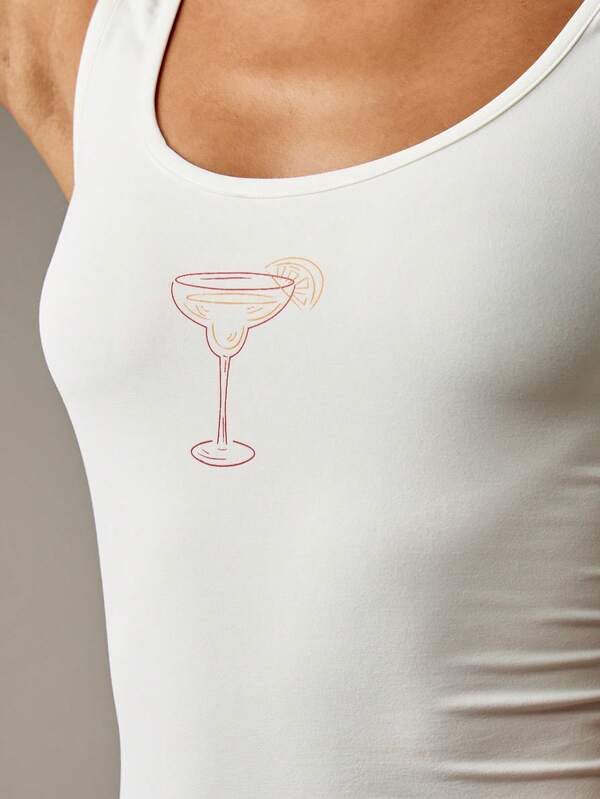 Missguided MISSGUIDED Fitted Cropped Tank Top With Cocktail Glass Print