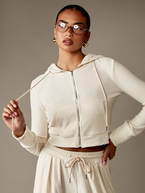 missguided MISSGUIDED Fitted Cropped Zip Hoodie With Side Pockets