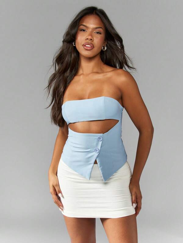 missguided MISSGUIDED Fitted Cut Out Midriff Crop Top