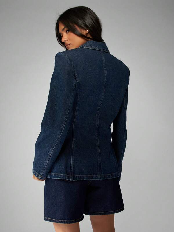 Missguided MISSGUIDED Fitted Denim Blazer With Double Button Closure