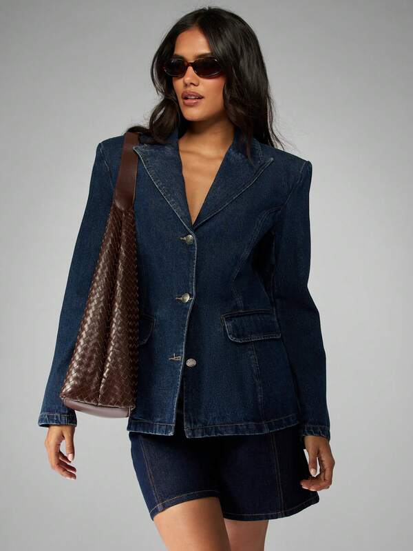 missguided MISSGUIDED Fitted Denim Blazer With Double Button Closure