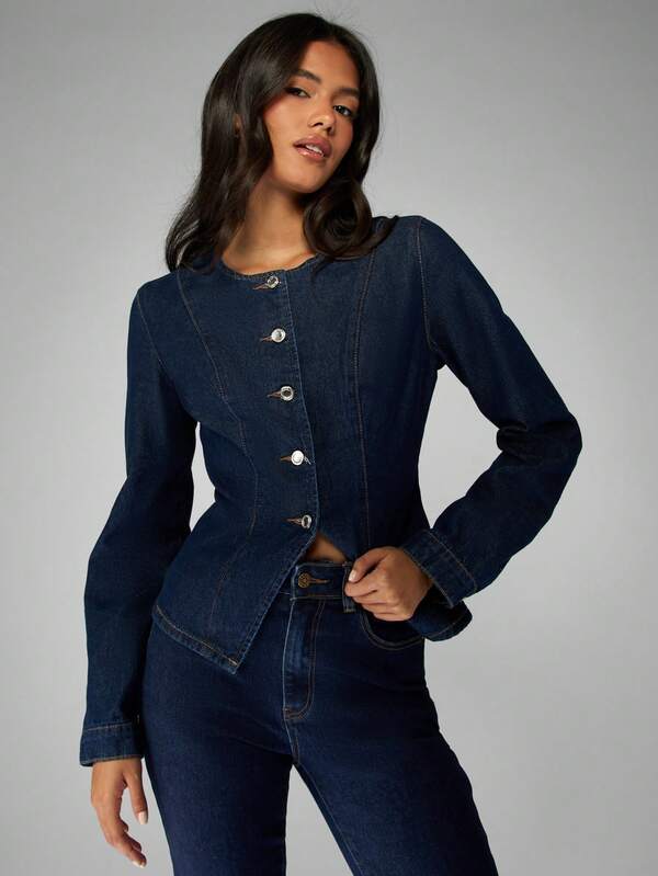 missguided MISSGUIDED Fitted Denim Jacket With Button Front Closure