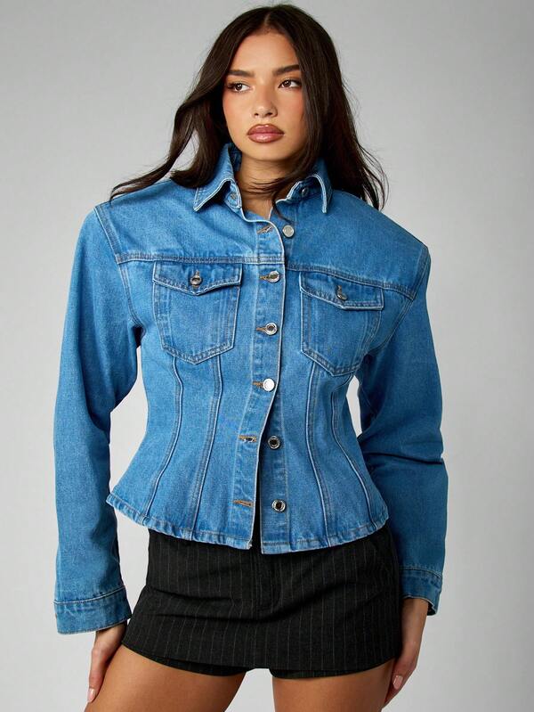 missguided MISSGUIDED Fitted Denim Jacket With Corset Style Waist