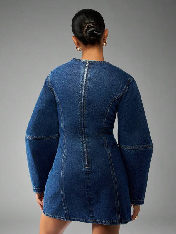 Missguided MISSGUIDED Fitted Denim Mini Dress With Balloon Sleeves