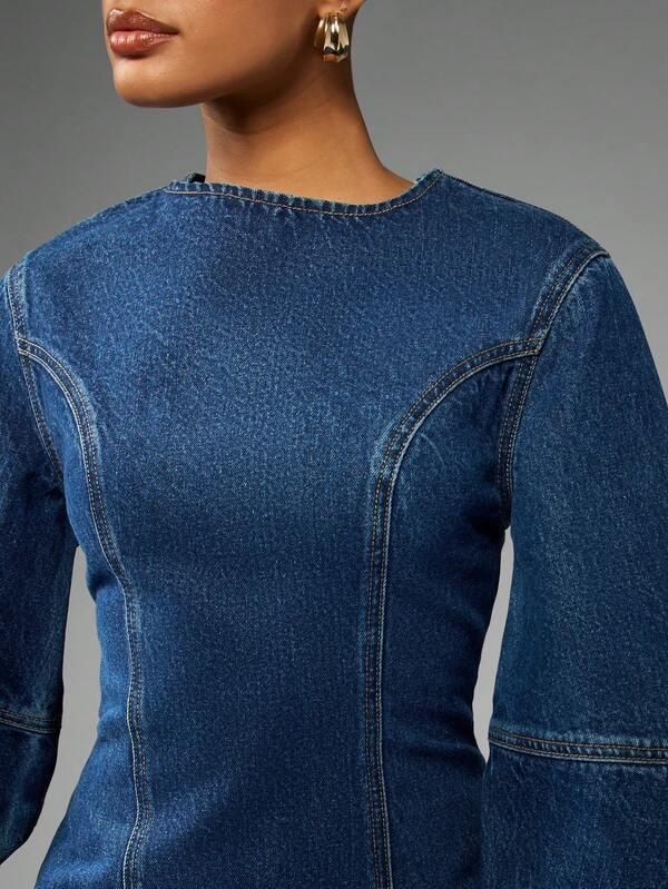 Missguided MISSGUIDED Fitted Denim Mini Dress With Balloon Sleeves