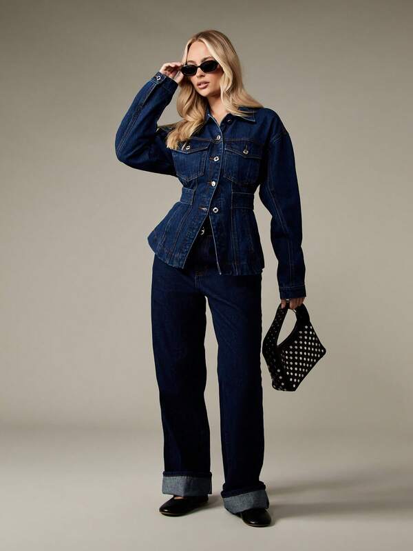 Missguided MISSGUIDED Fitted Denim Trucker Jacket With Waist Belt