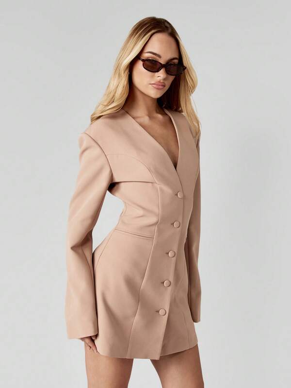 missguided MISSGUIDED Fitted Double Breasted Blazer Dress With Structured Shoulders