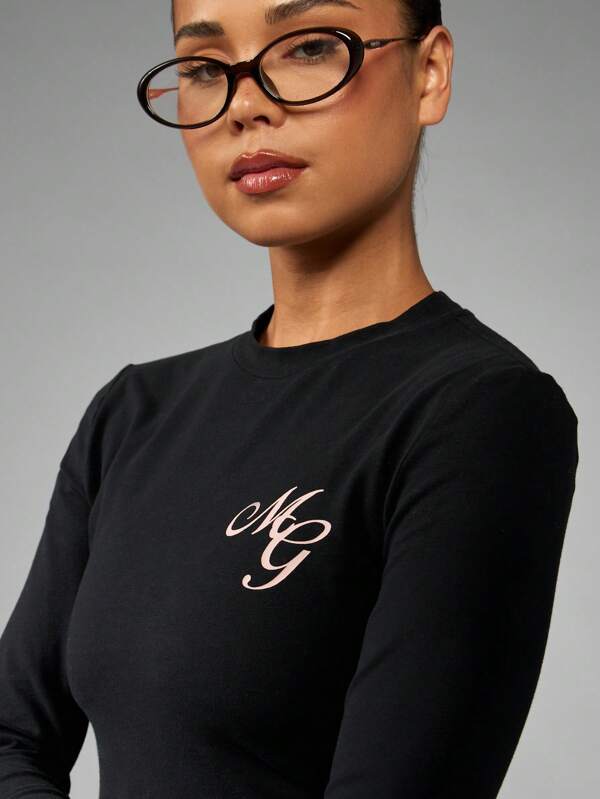 Missguided MISSGUIDED Fitted Long Sleeve Crop Top With Logo Detail