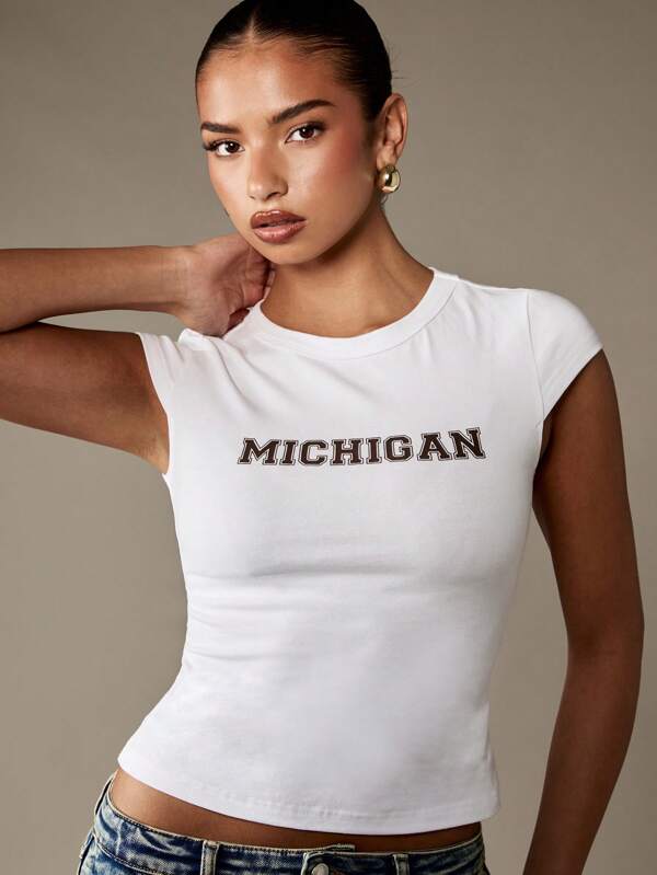 missguided MISSGUIDED Fitted Michigan Baby Tee With Varsity Lettering