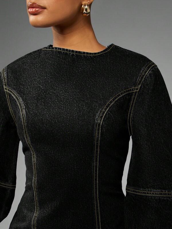 Missguided MISSGUIDED Fitted Mini Denim Dress With Cocoon Sleeves