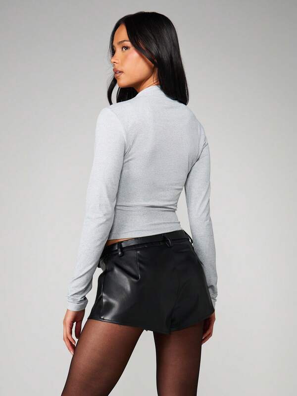 Missguided MISSGUIDED Fitted Mock Neck Long Sleeve Top
