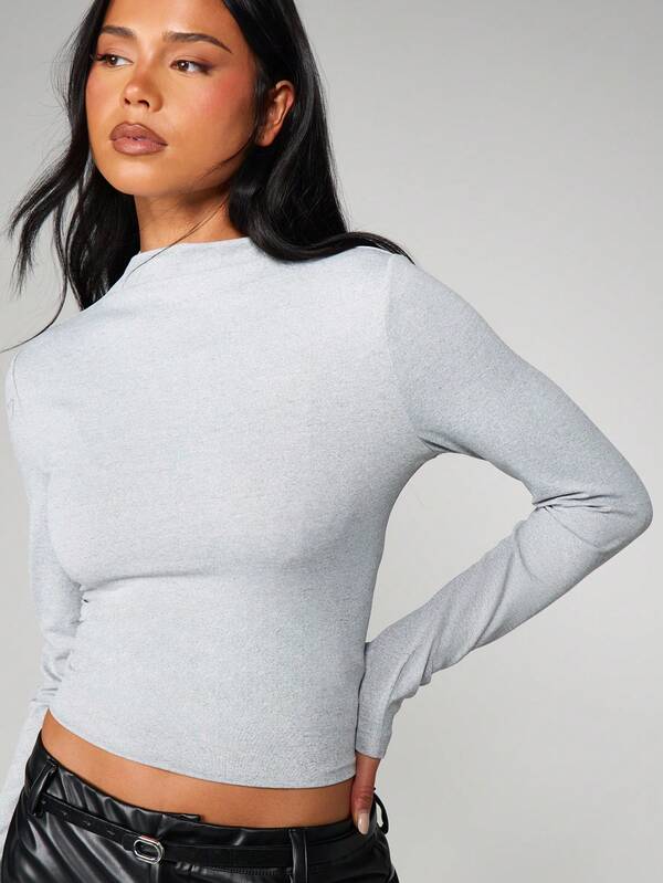 Missguided MISSGUIDED Fitted Mock Neck Long Sleeve Top